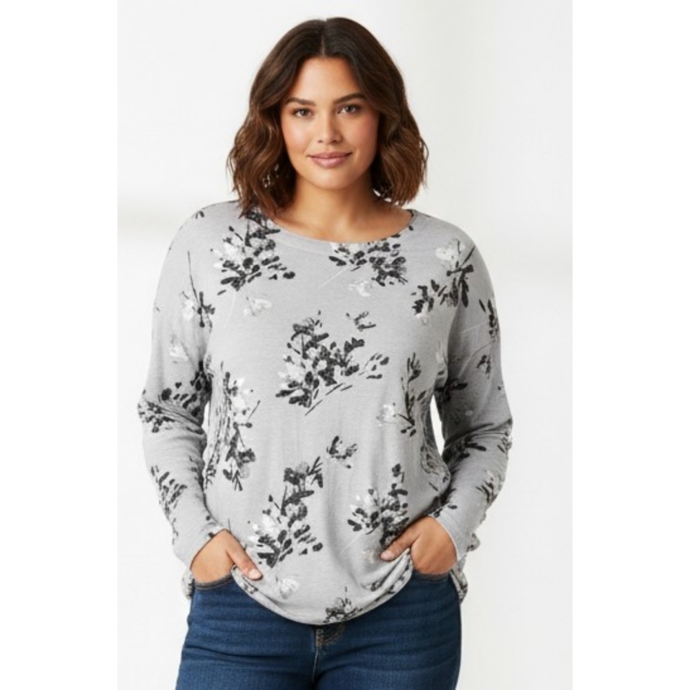 A.n.a. Floral Button shoulder Pullover top Gray Size 1X